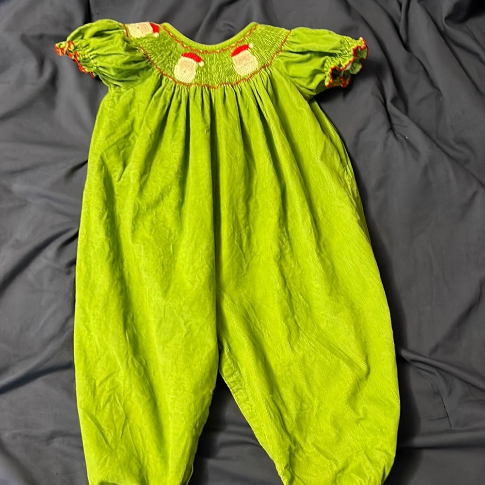 Le Za Me Corduroy Green Girl’s Santa Long Romper size 24M